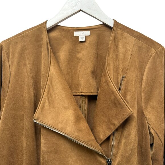J. JILL Faux Suede Moto Jacket Medium Brown Stretch Zip Front Western Biker - Picture 3 of 10
